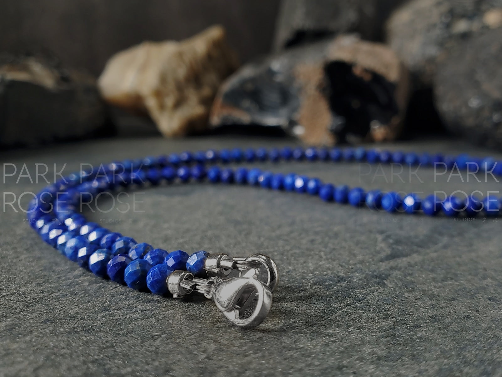 Lapis Lazuli Necklace Bracelet Set: Gold or Silver Stainless Steel (4mm)