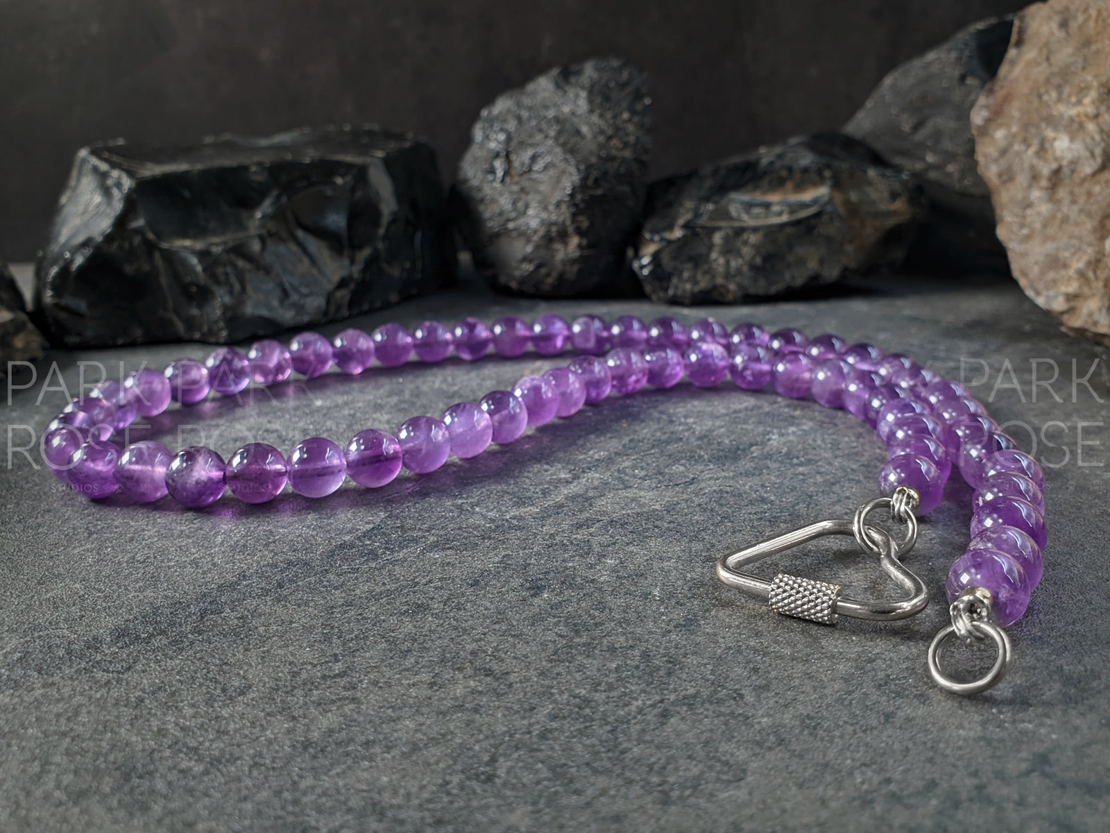 Lavender Amethyst Carabiner Gemstone Necklace (8mm)