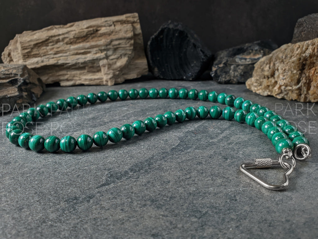 Congo Malachite Carabiner Necklace (8mm)