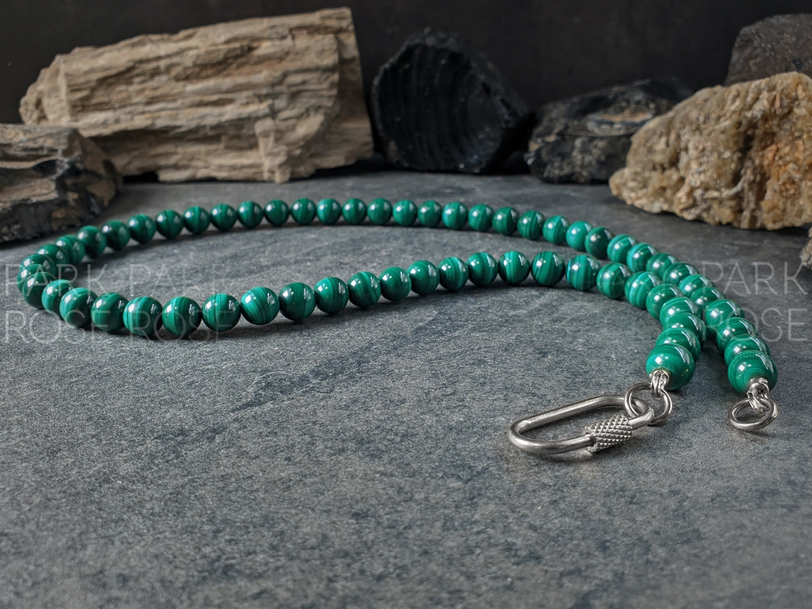 Congo Malachite Carabiner Necklace (8mm)
