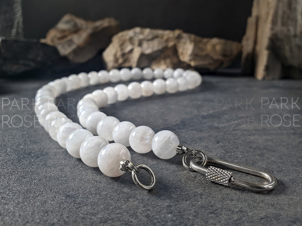 Sri Lanka Moonstone Stainless Steel Carabiner Necklace (10mm)