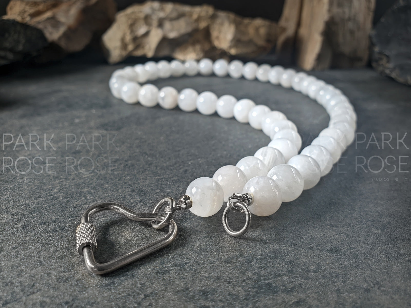 Sri Lanka Moonstone Stainless Steel Carabiner Necklace (10mm)