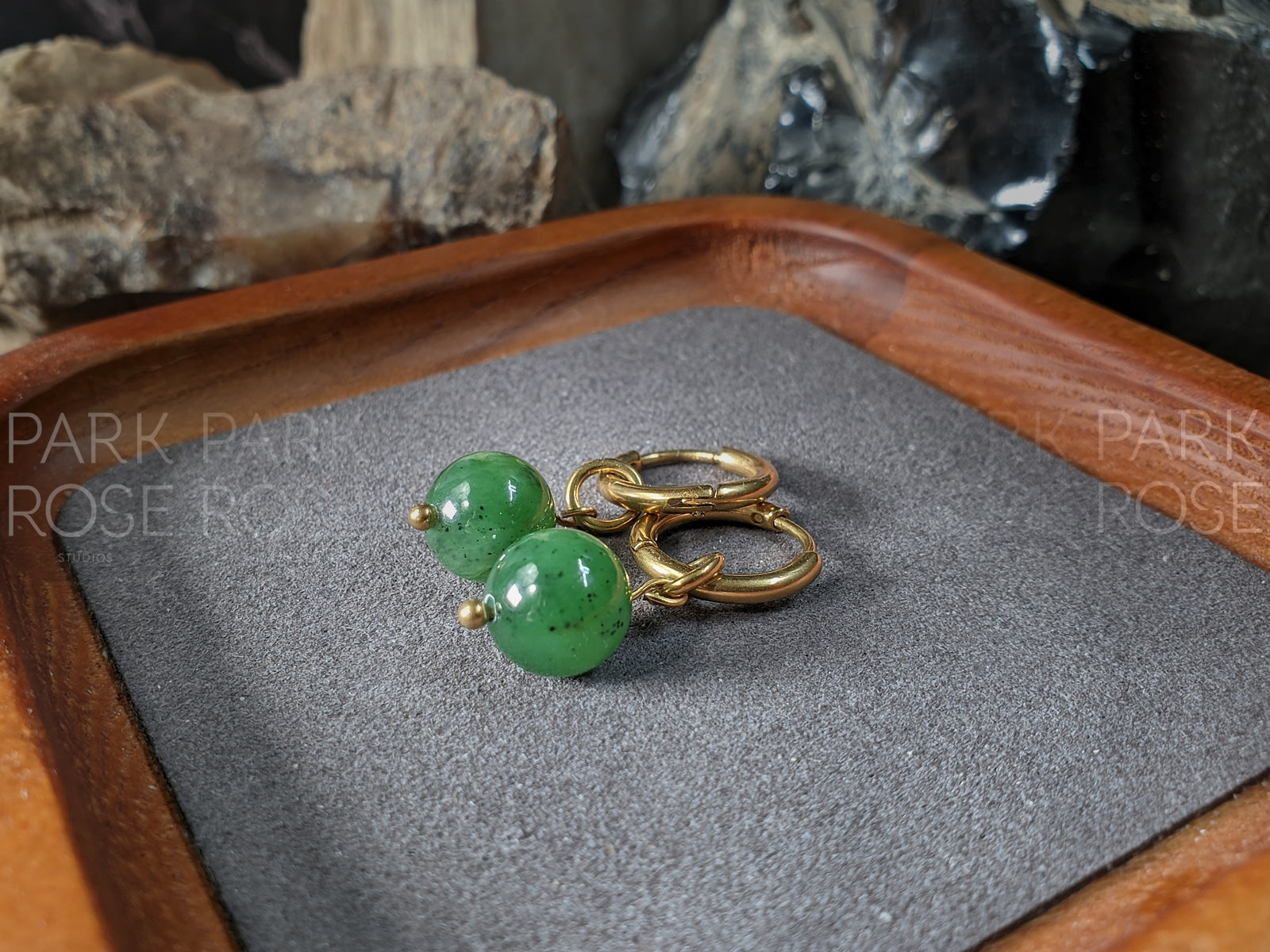 Siberian Green Nephrite Jade Gemstone Hoop Earrings: Stainless Steel 12 Gauge Huggie Hoop (8/10mm)