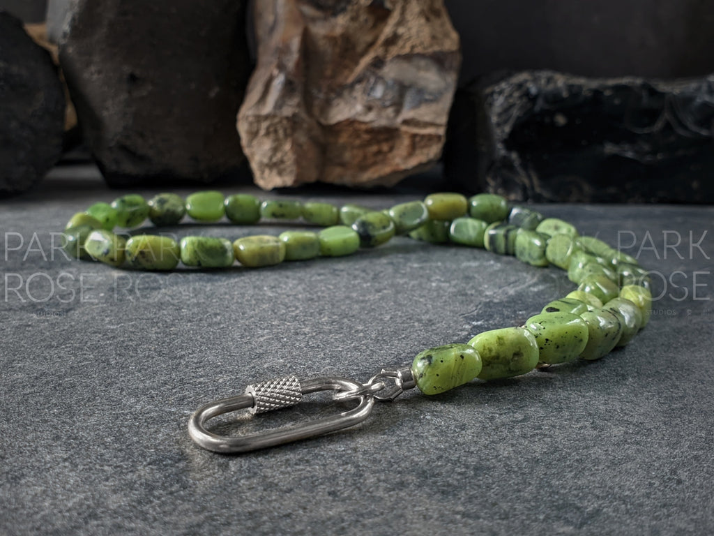 Natural Untreated Canadian Jade Nugget Carabiner Necklace