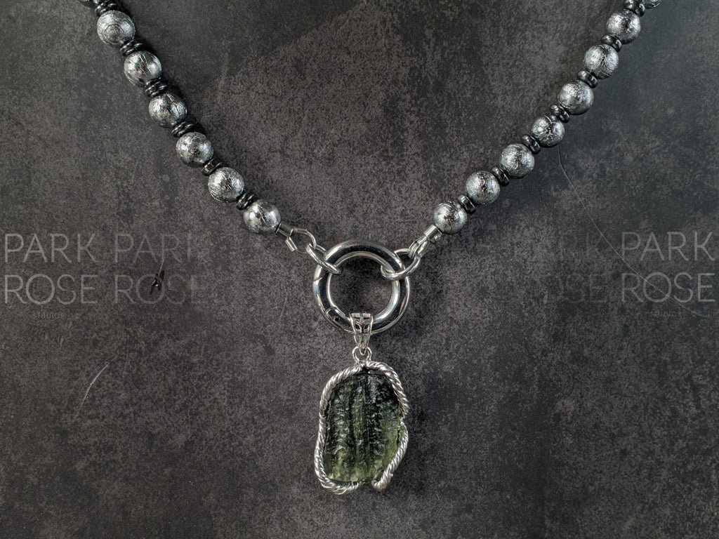 Gibeon Meteorite Gemstone Necklace: Moldavite Pendant (6mm)