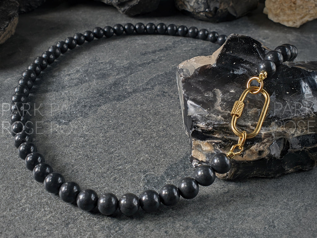 Russian Shungite Carabiner Necklace (8mm)