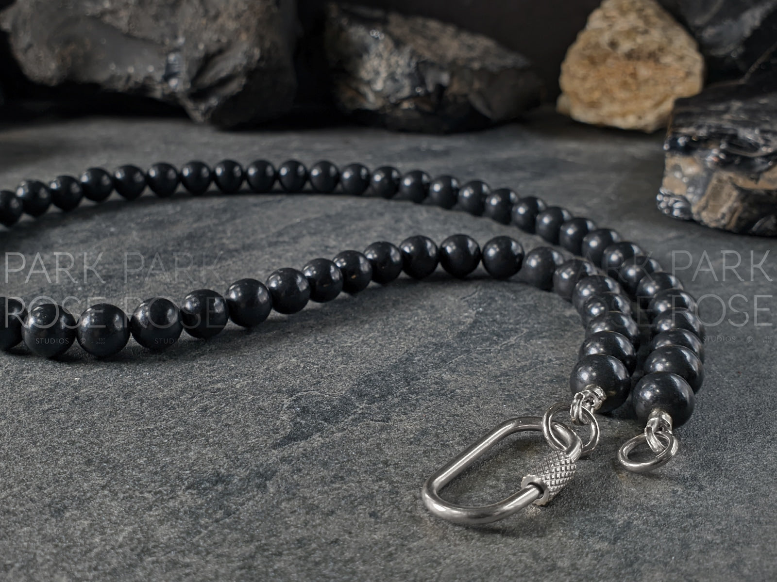 Russian Shungite Carabiner Necklace (8mm)